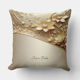 Coussin de jet orné moderne doré floral