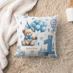 Coussin de jet, Ourson bleu joyeux 1er anniversair