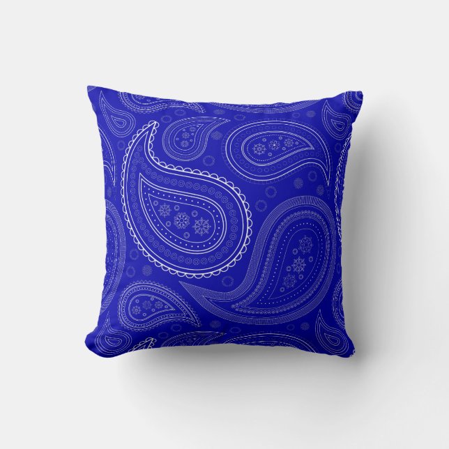 Coussin de jet Paisley blanc sur fond bleu de roi (Recto)