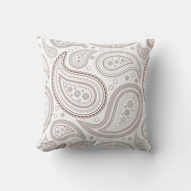 Coussin de jet Paisley marron sur fond blanc (Recto)
