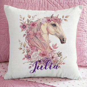 Coussin de jet pastel floral cheval poney pour fil