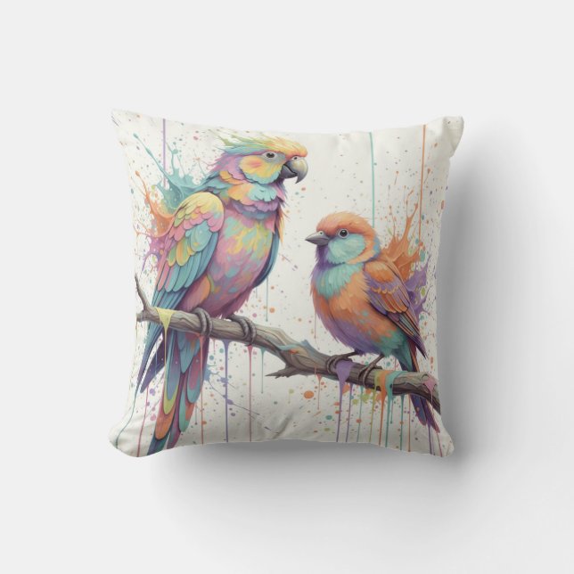 Coussin de jet pastel oiseaux (Recto)