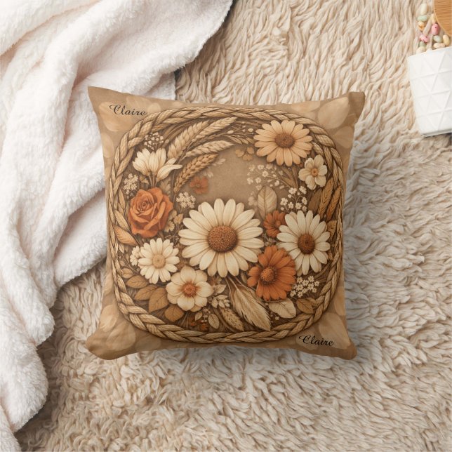 Coussin de jet personnalisable en cercle tissé flo (Couverture)