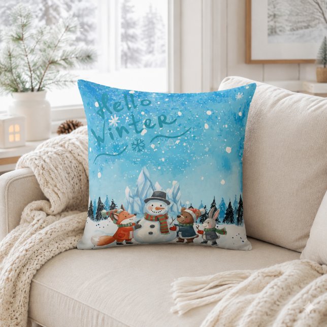 Coussin de jet personnalisé Bonjour Hiver (Créateur téléchargé)