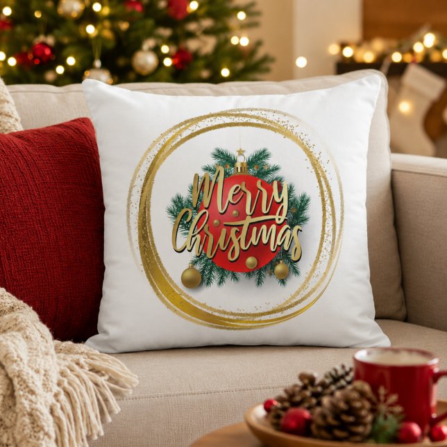 Coussin de jet personnalisé Joyeux Noël en or (Créateur téléchargé)