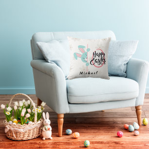 Coussin de jet personnalisé Lapin Bleu de Pâques