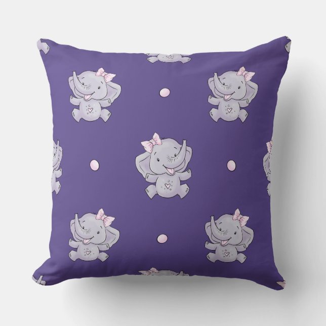 Coussin de jet pour la nurserie d'un bébé éléphant (Recto)