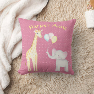 Coussin de jet pour la nurserie éléphant et girafe
