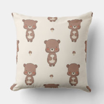 Coussin de jet pour nurserie Ourson et Champignons