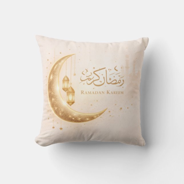 Coussin de jet Ramadan Kareem Or Neutre – Islamiqu (Recto)