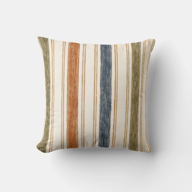 Coussin de jet rayé aquarelle rustique (Recto)