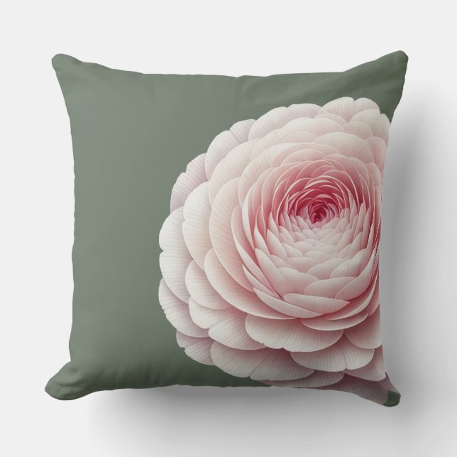Coussin de jet romantique vert sauge et floral ros (Recto)