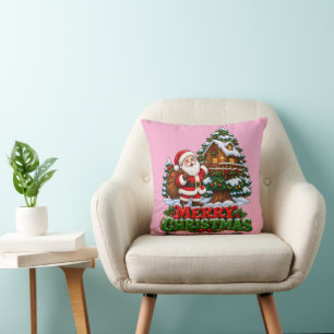 Coussin de jet rose pour enfants Joyeux Noël Père