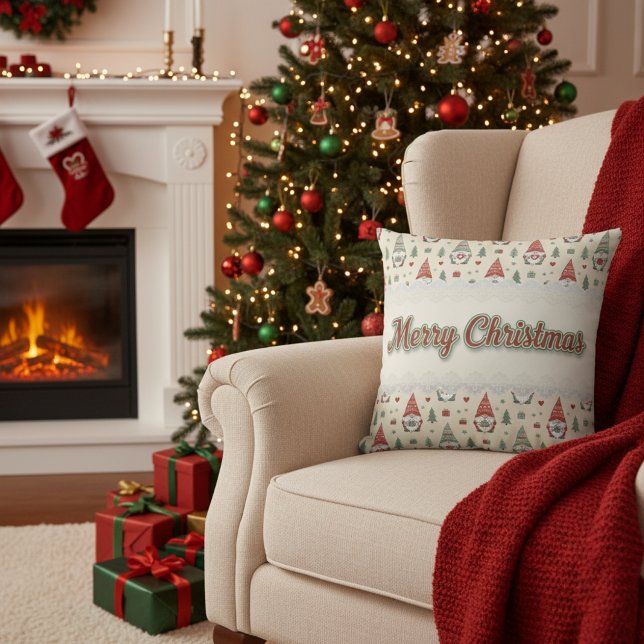 Coussin de jet scandinave cosy avec lutin de Noël (Créateur téléchargé)