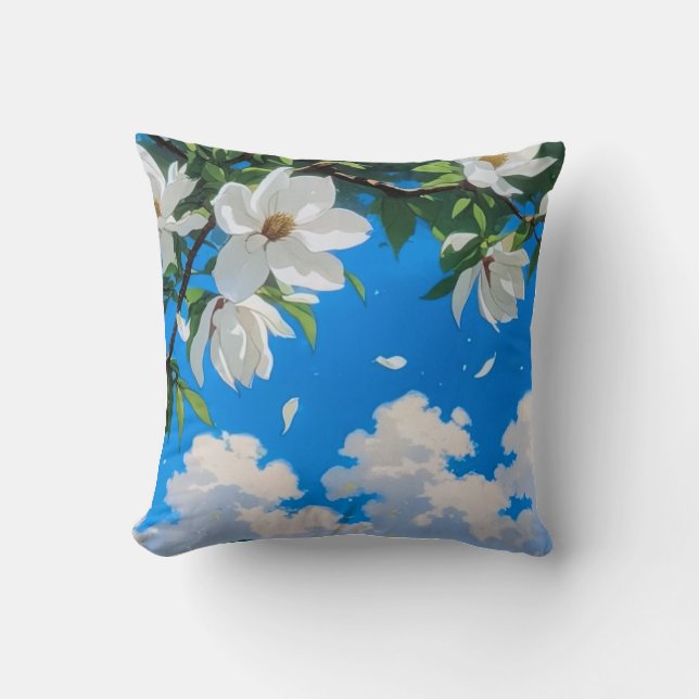 Coussin de jet — Série Florale Magnolia Blanc (Recto)