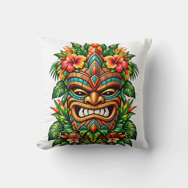 Coussin de jet tropical Bloom Tiki Masque (Recto)
