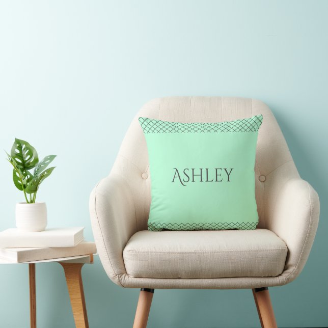 Coussin de jet vert personnalisé | Nom & Initiales (Chaise)