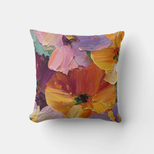 Coussin de jet vibrant à peinture florale Impasto