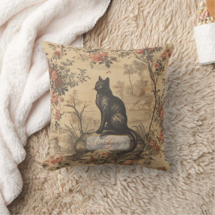 Coussin de jet victorien chinoiserie chat noir
