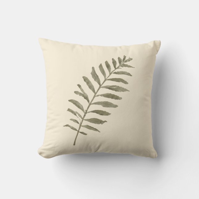 Coussin de jet vintage à feuilles vertes aquarelle (Recto)