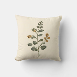 Coussin de jet vintage à feuilles vertes en aquare
