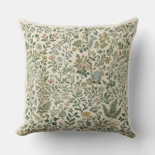 Coussin de jet vintage botanique Prairie de fleurs (Recto)