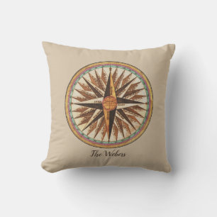 Coussin de jet vintage compas nautique personnalis