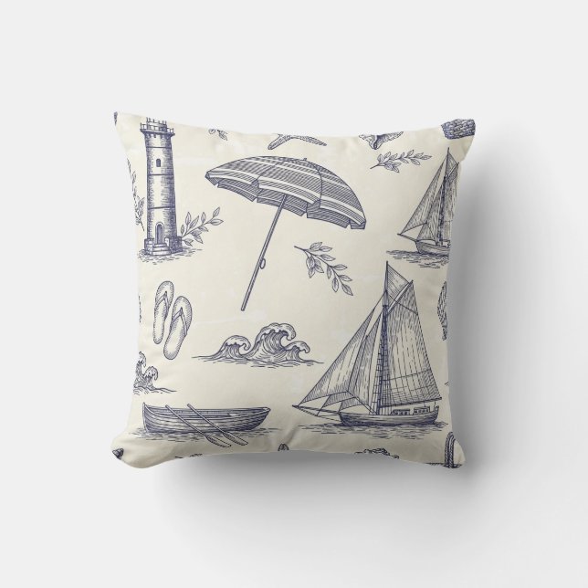 Coussin de jet vintage côtier nautique (Recto)