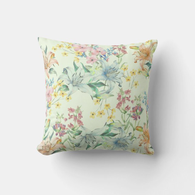 Coussin de jet vintage floral aquarelle (Recto)