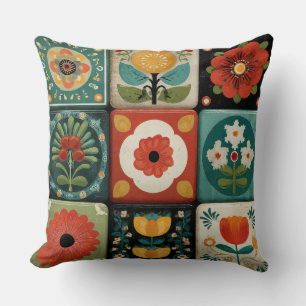 Coussin de jet vintage folklorique floral patchwor