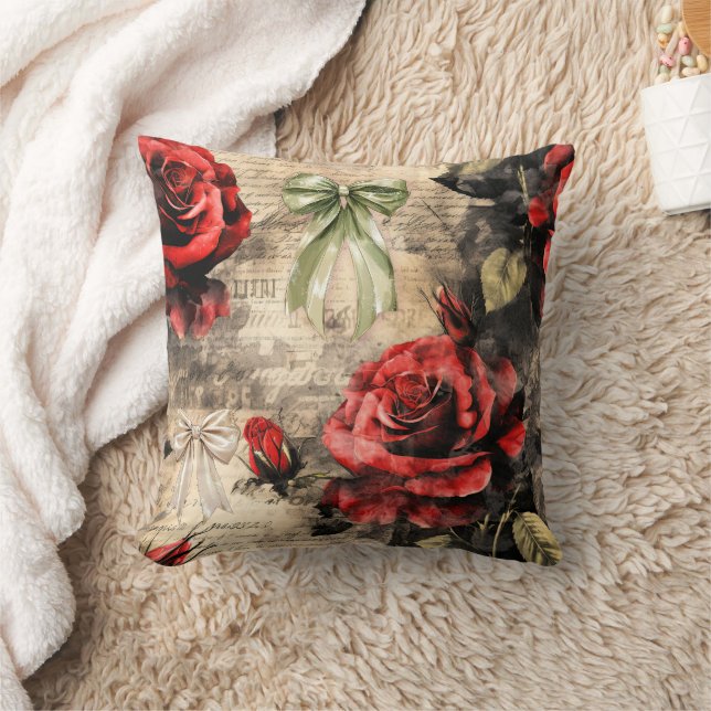 Coussin de jet vintage roses rouges (Couverture)