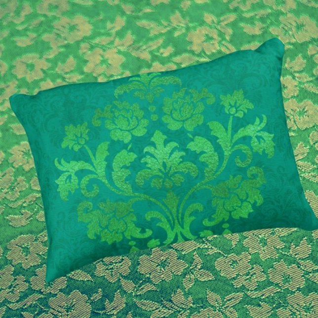 Coussin de jet vintage sarcelle damas médaillon do (Teal green gold elegance!)