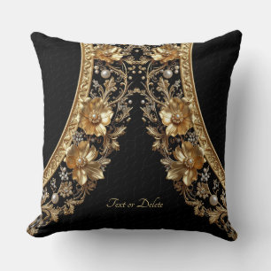 Coussin de jeté à fleurs ornementales dorées