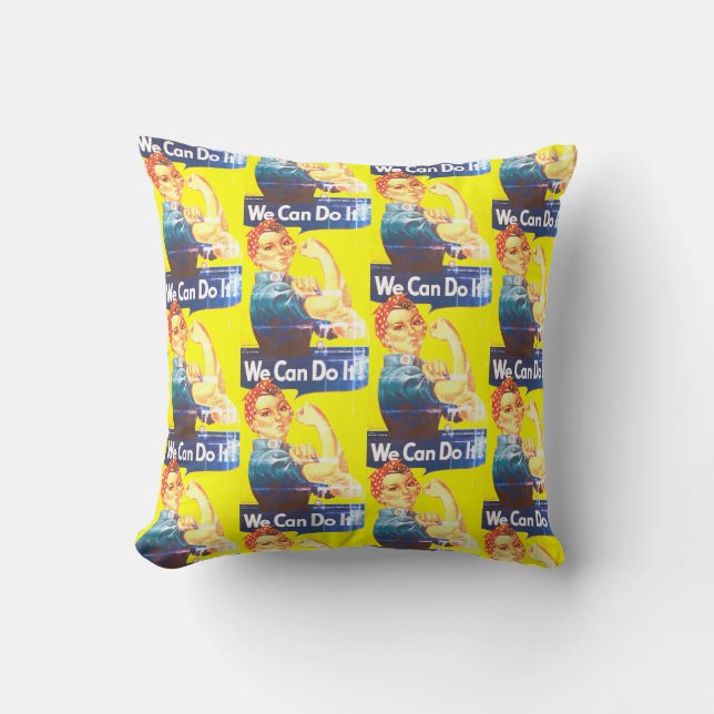 Coussin de jeté à motif délavé 'We Can Do It' (Recto)