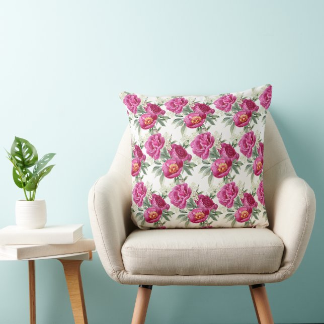 Coussin de jeté avec bouquet de fleurs de paonie r (Chaise)