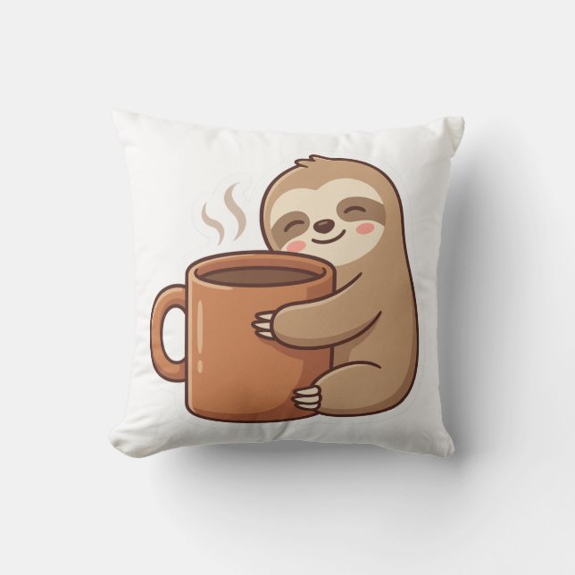 Coussin de jeté Cozy Sloth Café (Recto)