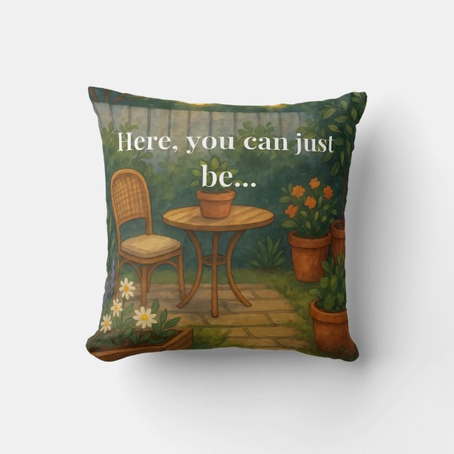 Coussin de jeté de jardin confortable – 'Ici, vous (Recto)