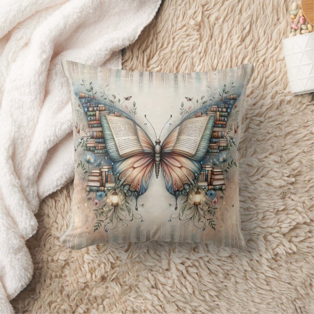 Coussin de jeté de livre floral papillon, décorati (Couverture)