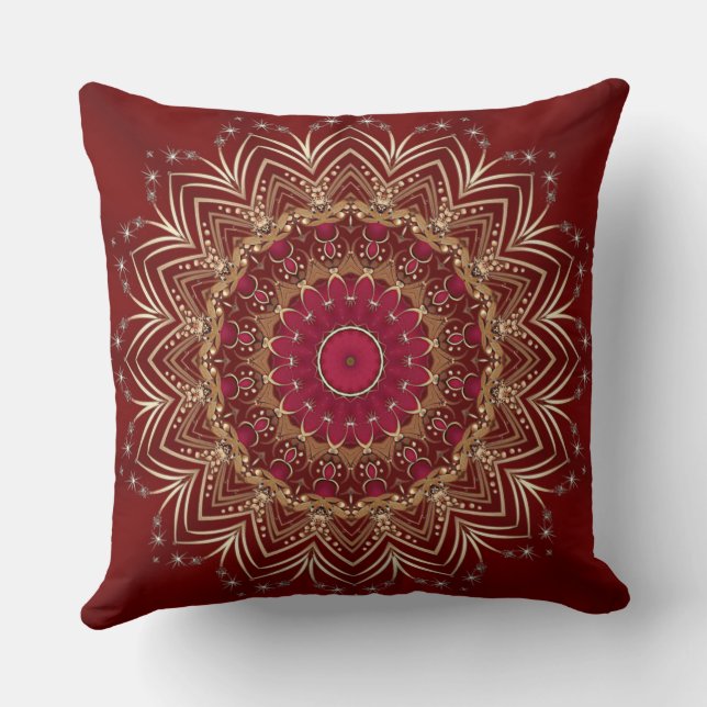 Coussin de jeté de vacances floral or rouge (Verso)