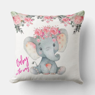 Coussin de jeté éléphant bébé floral rose pour bab