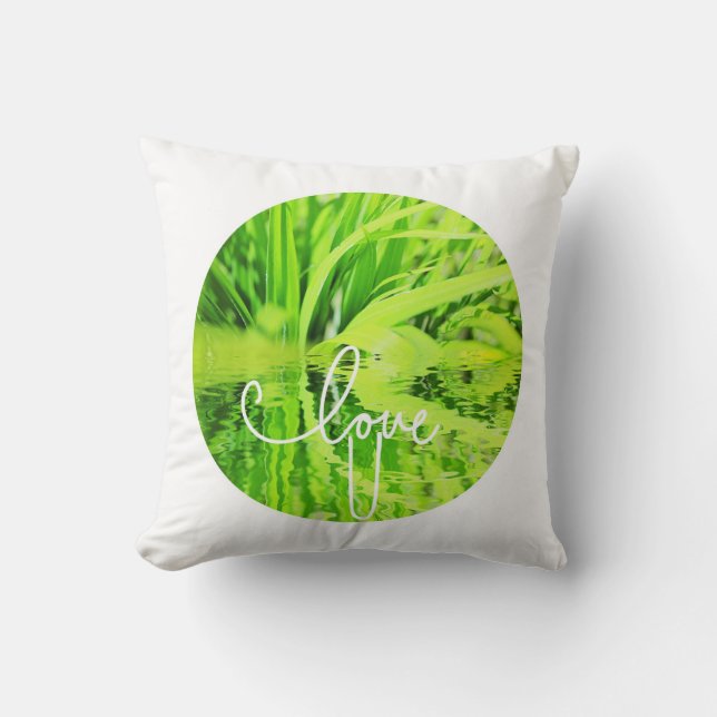 Coussin de jeté en herbe vert vif Love You U (Recto)