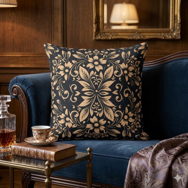 Coussin de jeté floral en damas d'élégance de minu (Créateur téléchargé)