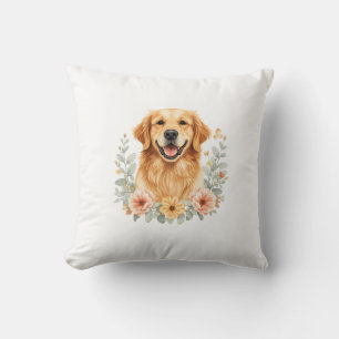 Coussin de jeté floral Golden Retriever