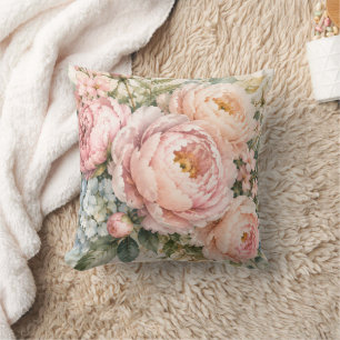 Coussin de jeté floral Paon à l'aquarelle – Élégan