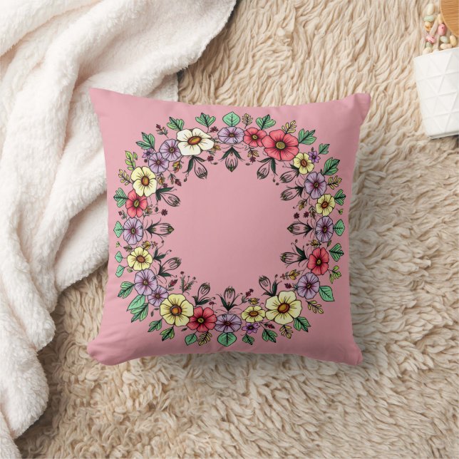 Coussin de jetée à couronne florale rose (Couverture)