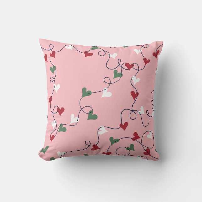 Coussin de jetée à guirlande de cœur pastel  (Recto)
