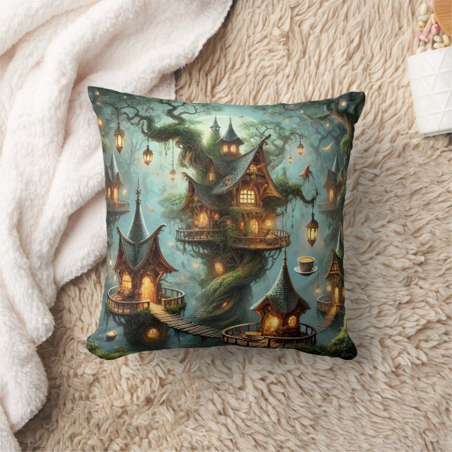 Coussin de jetée Maison de thé Elf Village Fantasy (Couverture)
