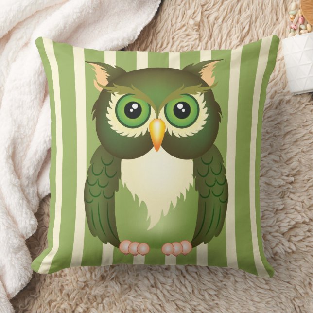 Coussin de jeton en coton Green Owl, 20" x 20" (Couverture)