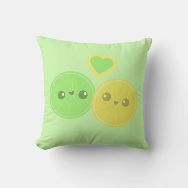 Coussin de Kawaii de coeur de chaux de citron (Recto)