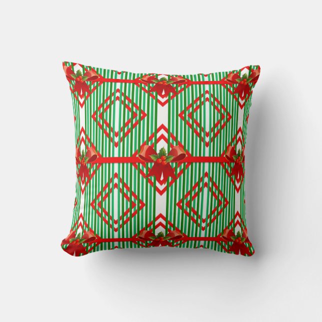 Coussin de la boîte à rayures rouge et verte de No (Recto)